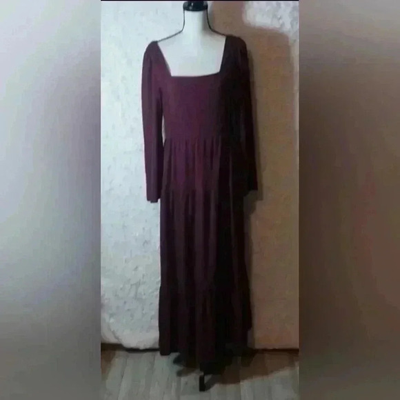 EARTHBOUND Burgandy Tiered Maxi Dress Size M Cottagecore Milkmaid Boho Bohemian - Picture 1 of 8